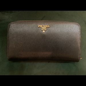 Prada Wallet-  black printed Saffiano leather